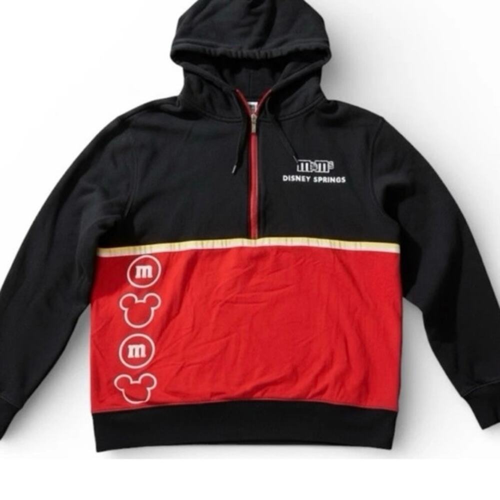 Disney Springs M&Ms Quarter Zip Sweatshirt Hoodie Black Red Women L Men M Vtg
